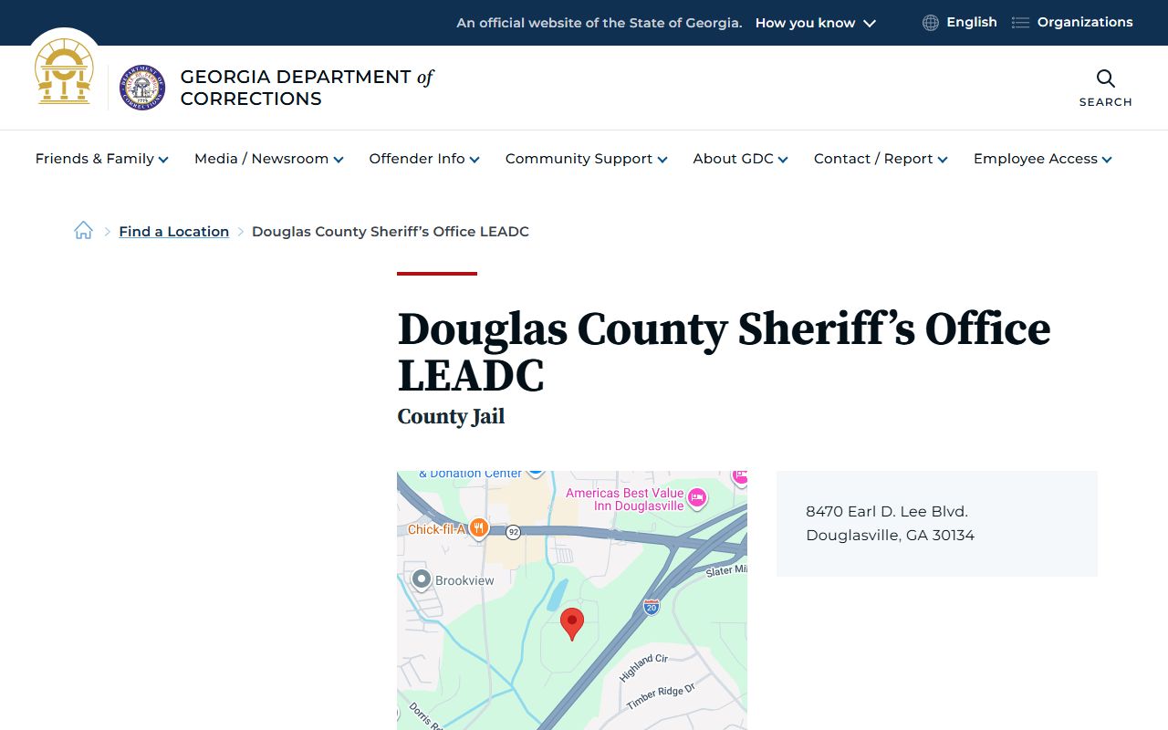 GDC location listing for Douglas County Sheriff's Office LEADC