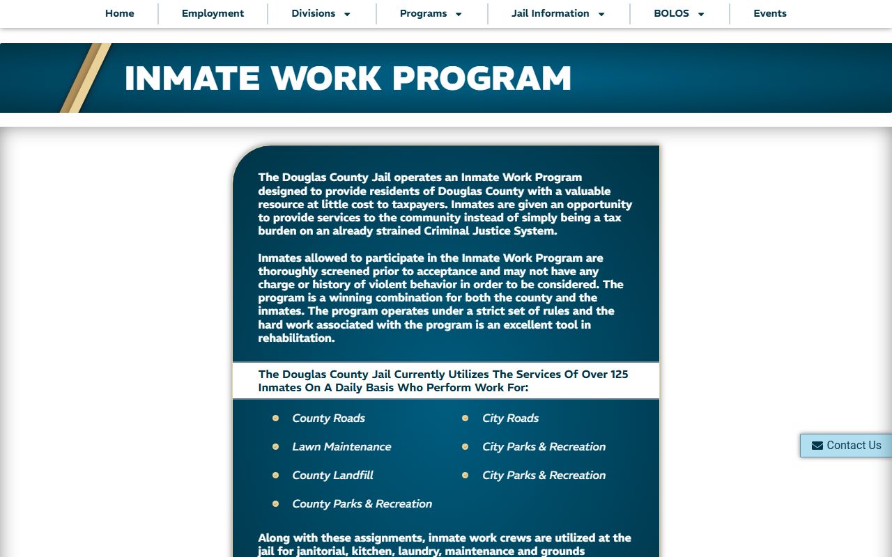 Douglas County inmate work program page with participant counts