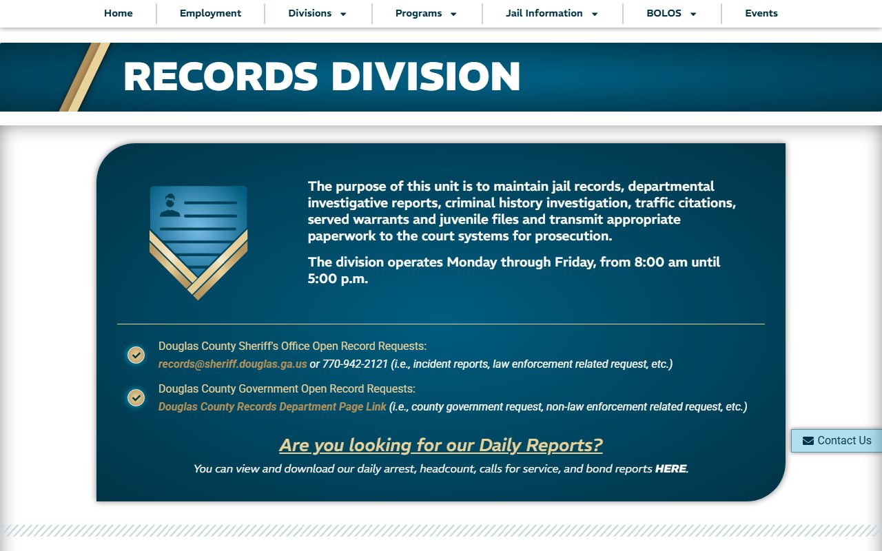 Douglas County Sheriff's Office Records Division fee and request page